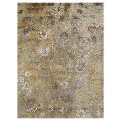 Handgeknüpfter Teppich aus Wolle und Seide in Gold, Kupfer, Rost, Pfirsich, Beige und Grau Hi-Low
