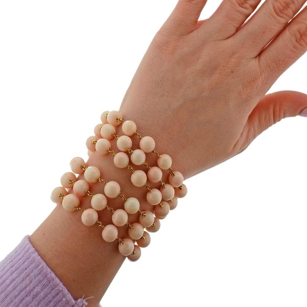 Women's Gold Coral Pearl Wide Bracelet For Sale