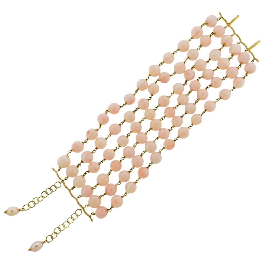 Gold Coral Pearl Wide Bracelet