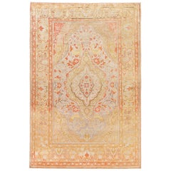 Gold Coral Small Antique Silk Turkish Kayseri Rug