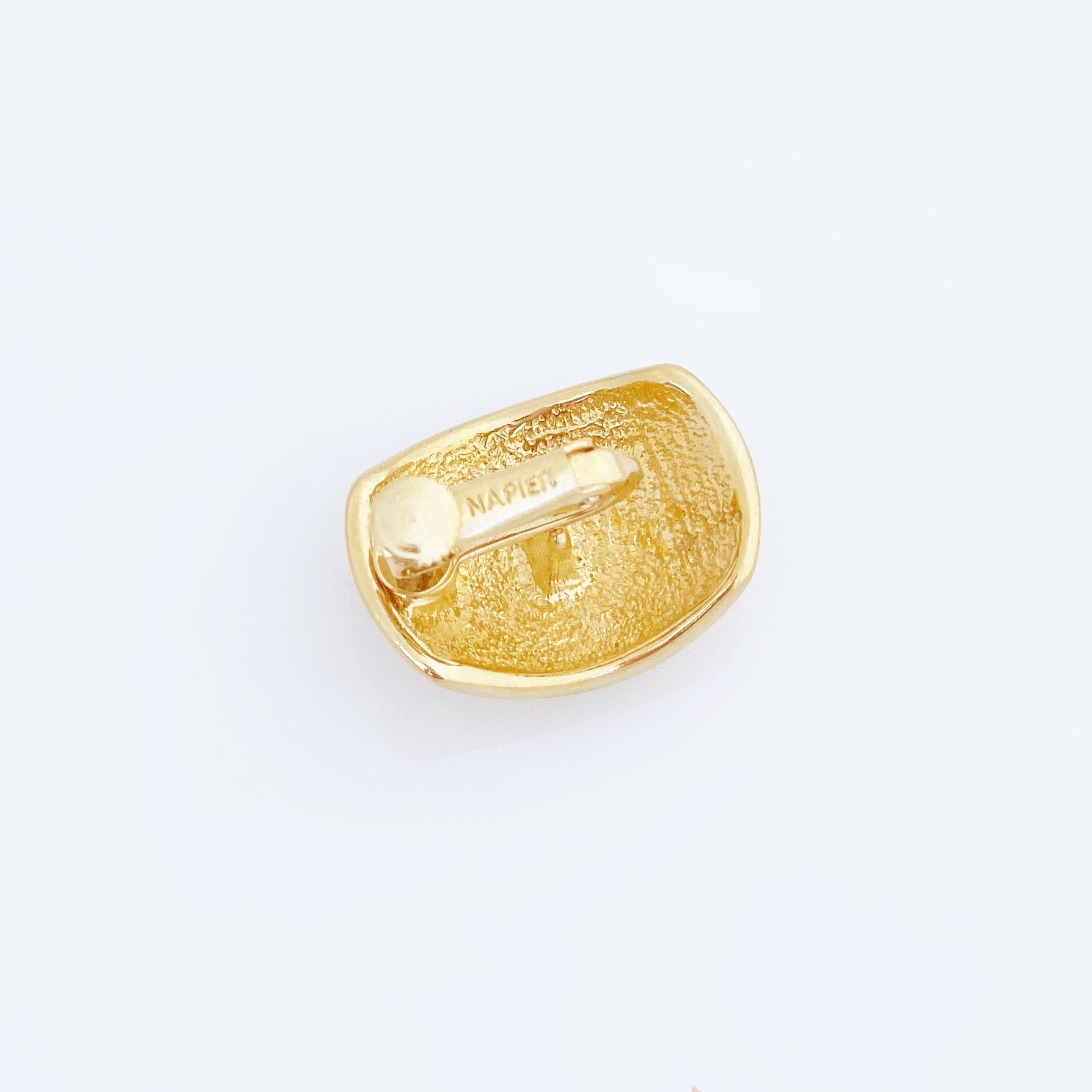Modern Gold & Cream Enamel Chunky Huggie Hoop Earrings By Napier, 1980s
