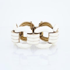 Gold & Cream Enamel Chunky Link Bracelet By Ciner, 1970s