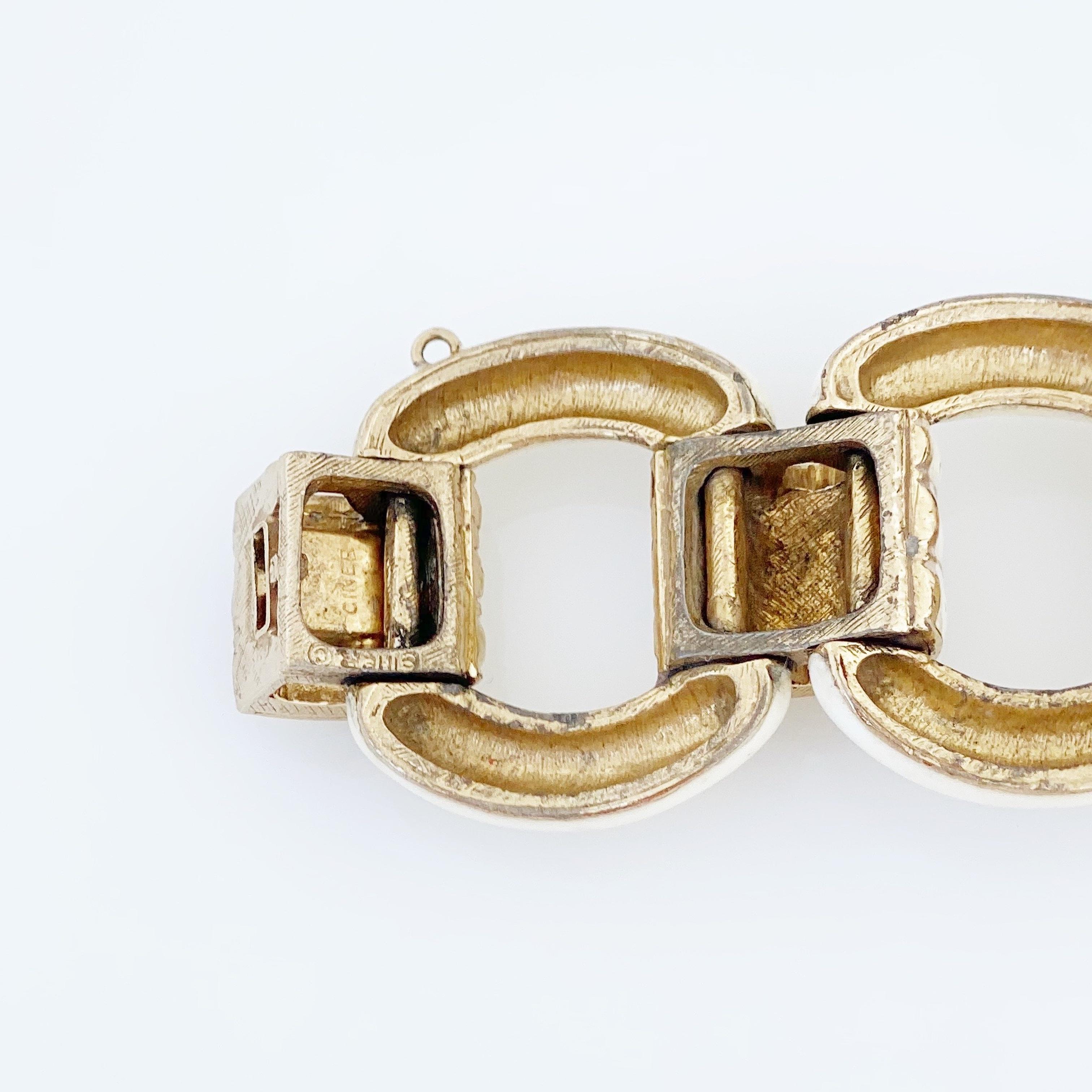Gold & Cream Enamel Chunky Link Bracelet By Ciner, 1970s For Sale 2