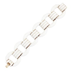 Bracciale a maglie larghe in oro e smalto crema di Ciner, anni '70