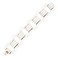 Gold & Cream Enamel Chunky Link Bracelet By Ciner, 1970s