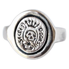 Crest Signet Ring Gold  Victorian Memento Mori Style Skull J Dauphin