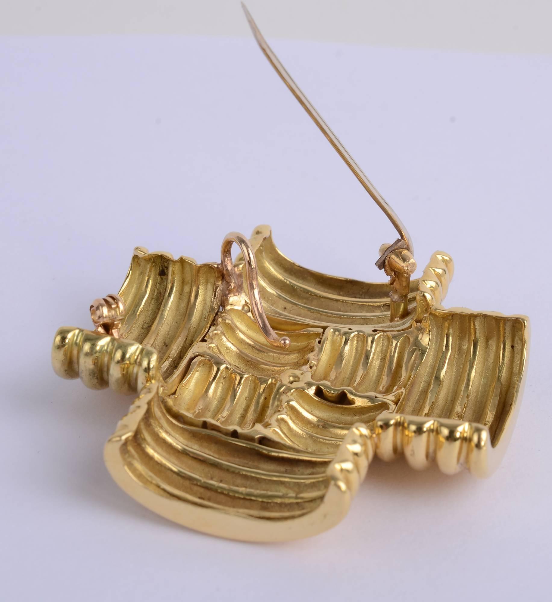 Modern Gold Crisscross Pendant/ Brooch For Sale