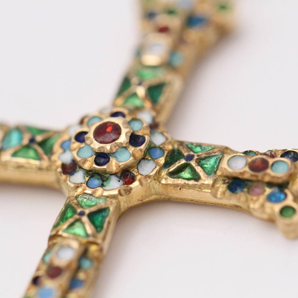 Gold Cross and Fire Enamel In Excellent Condition For Sale In BARCELONA, ES