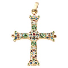 Retro Gold Cross and Fire Enamel