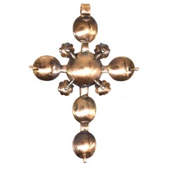 Gold Cross Pendant Set w/ Table-Cut & Rose-Cut Diamonds, Early Georgian