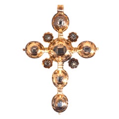 Gold Cross Pendant Set w/ Table-Cut & Rose-Cut Diamonds, Early Georgian