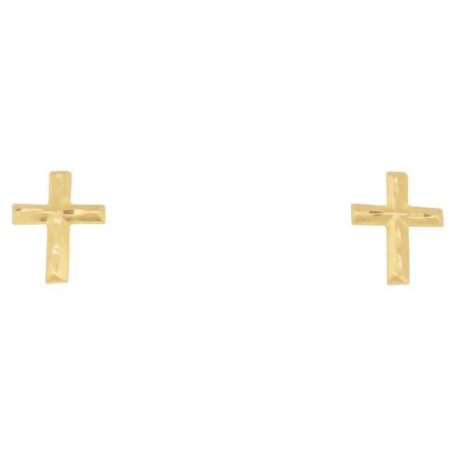Gold Cross Stud Earrings 14K Yellow Gold