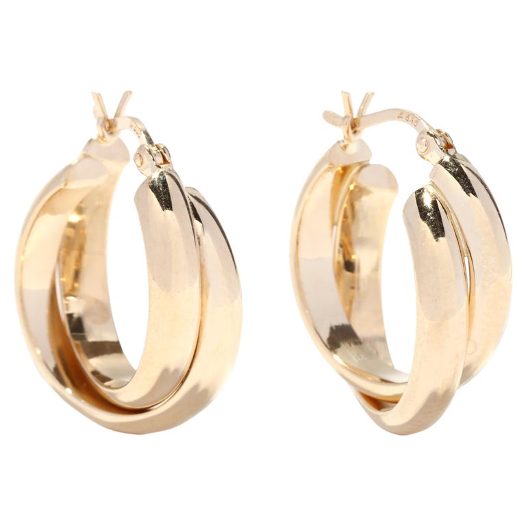 Gold Crossover Hoop Earrings, 14K Gold, Simple Gold Hoops, Wide Gold ...