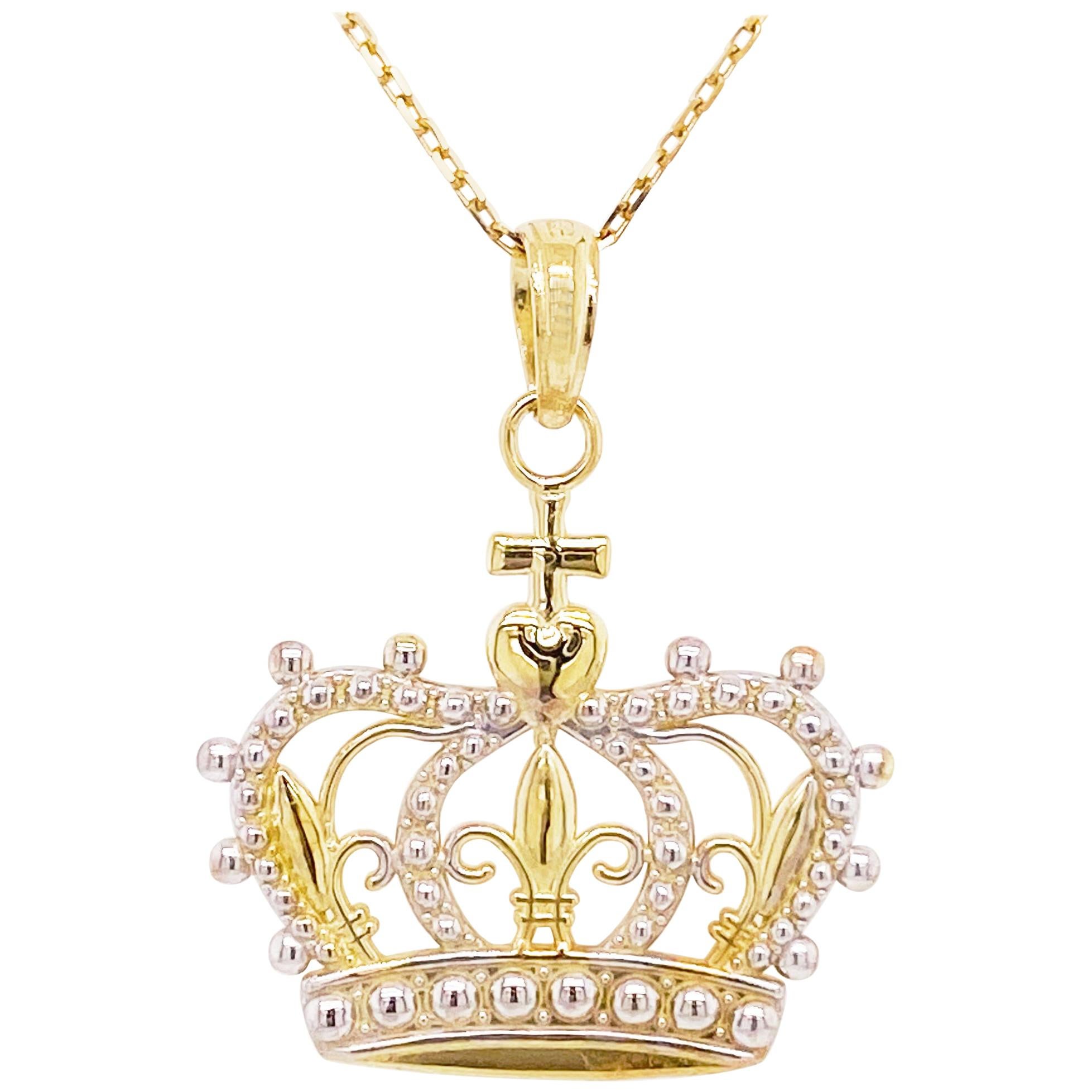 Gold Crown Necklace Pendant Mixed Metals You Are A Princess or Queen For Sale