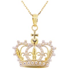 Gold Crown Necklace Pendant Mixed Metals You Are A Princess or Queen