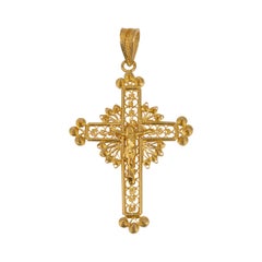 Gold Crucifix Pendant 19.2 Karat Yellow Gold, Portuguese circa 1970s Retro