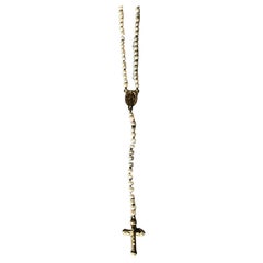 Gold Crucifix Religious Cross Virgin Mary White Pearl Rosario Necklace