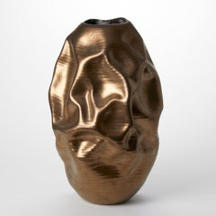 Gold Crumpled Form No 91, creased bronzed vase by Nicholas Arroyave-Portela