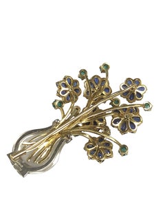 Gold Crystal and Gem Set Large French Giardinetto Flower Brooch