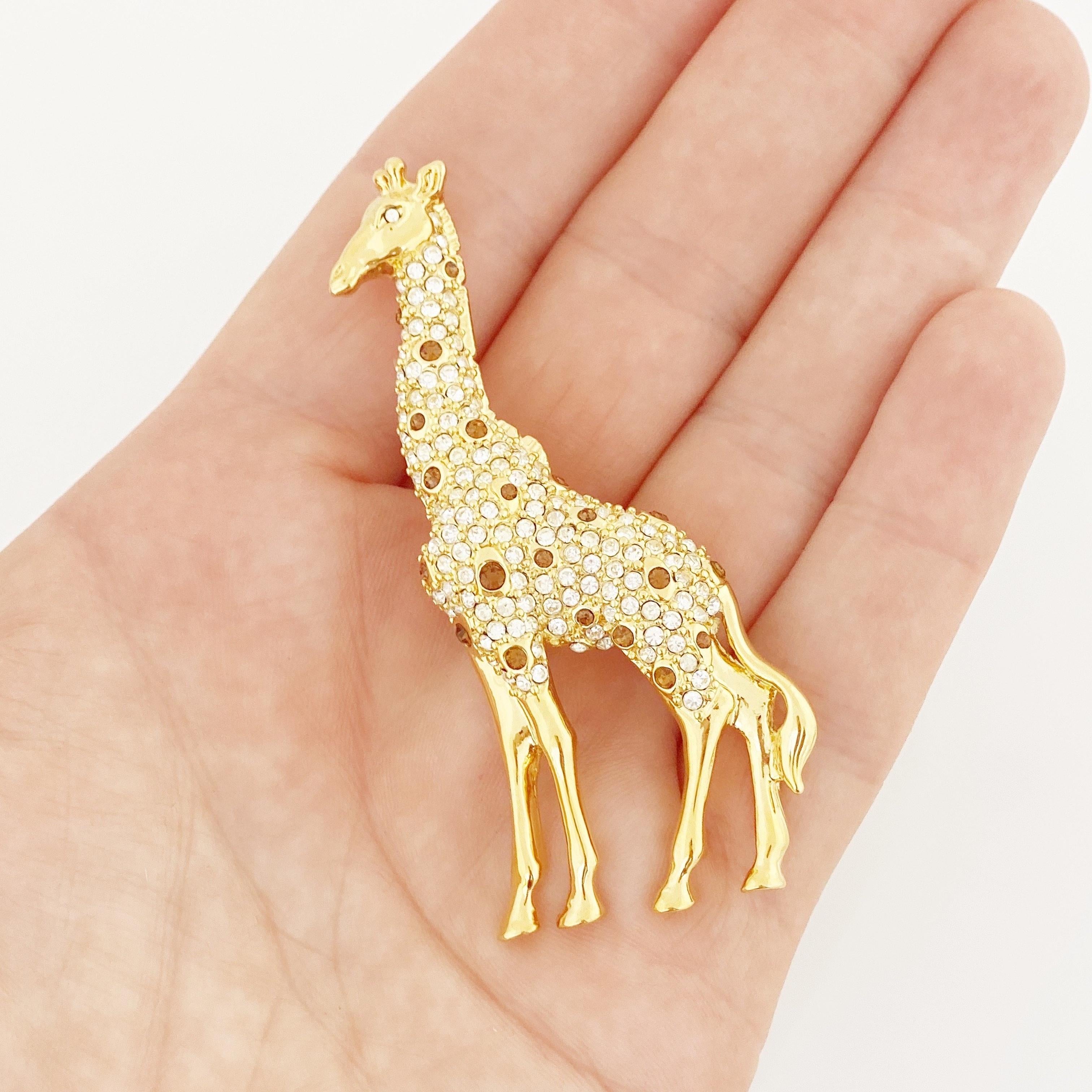 Modern Gold Crystal Encrusted Figural Giraffe Brooch By Nolan Miller, 1980s