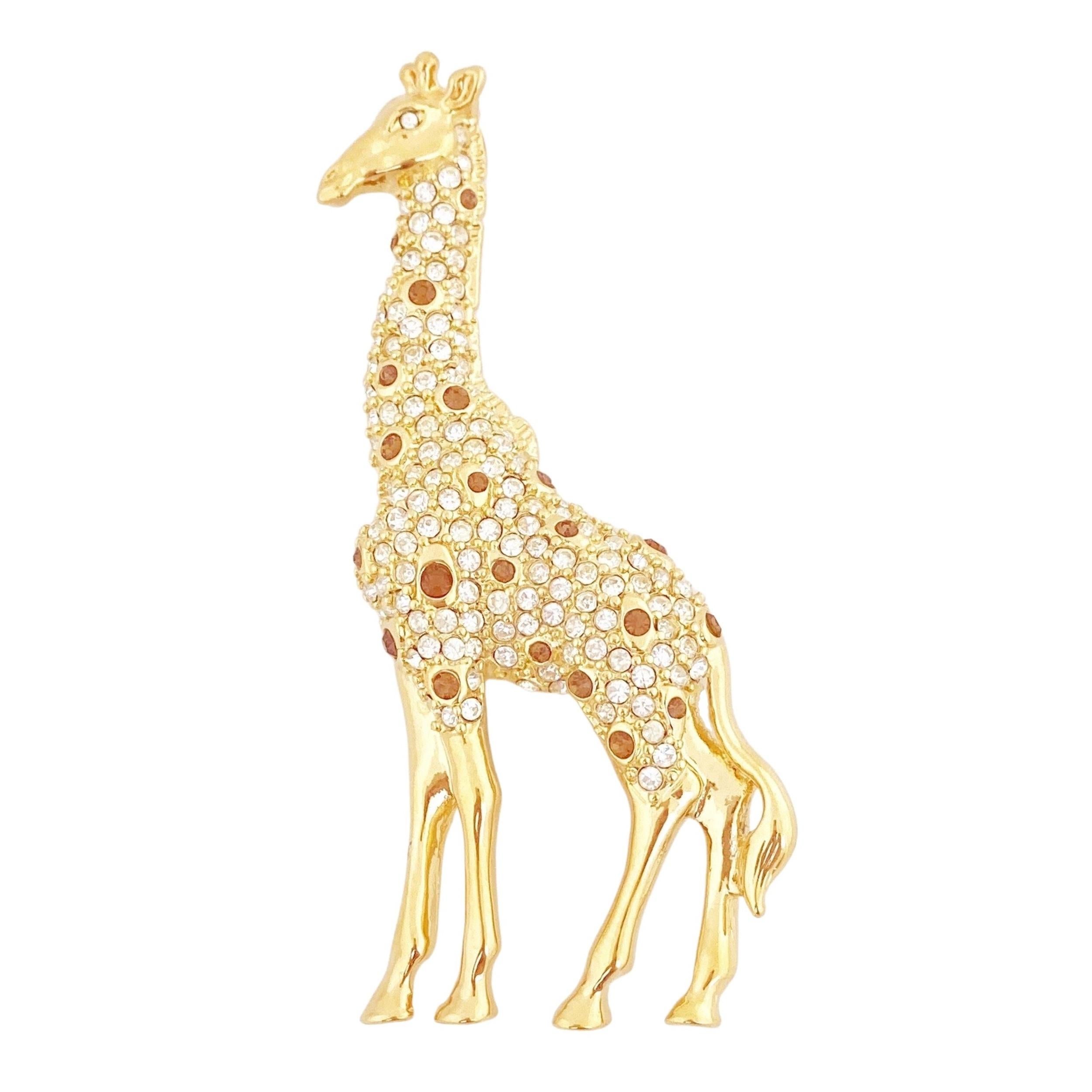 Gold Crystal Encrusted Figural Giraffe Brooch By Nolan Miller, 1980s
