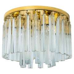 Gold Crystal Glass and Brass Flush Mount by Kalmar, 1970s