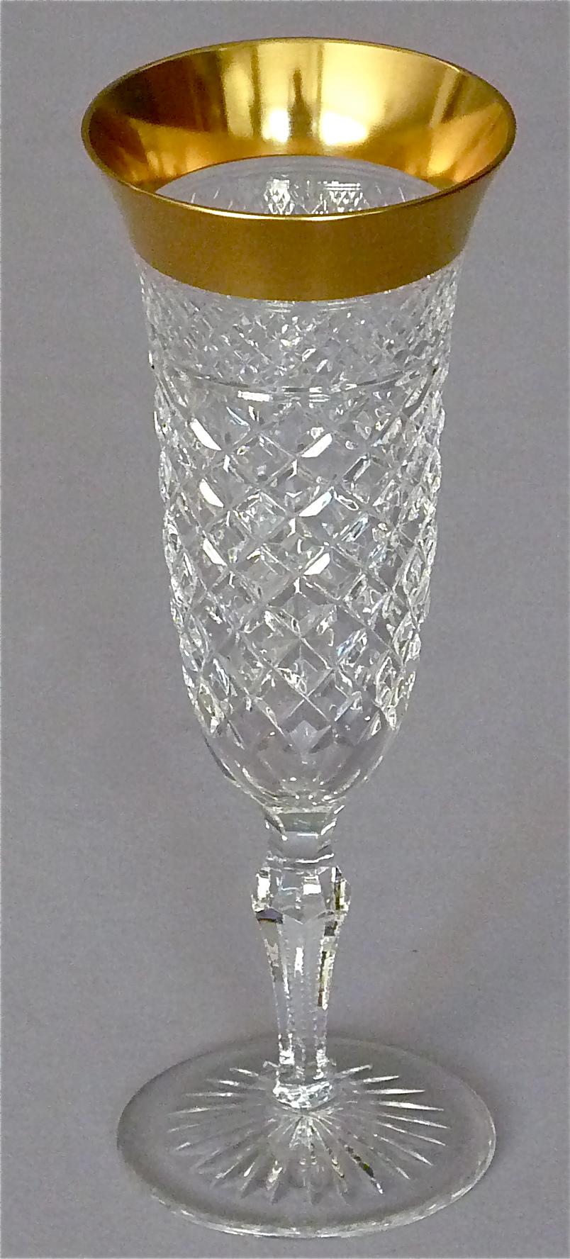 Mid-20th Century Gold Crystal Glass Stemware Josephinenhuette 12 Champagne 6 Wine 6 Water Glasses