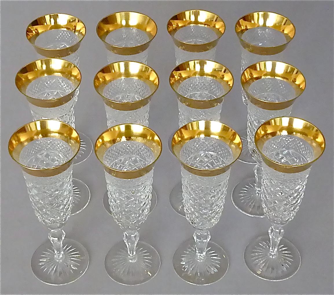 Gold Crystal Glass Stemware Josephinenhuette 12 Champagne 6 Wine 6 Water Glasses 1