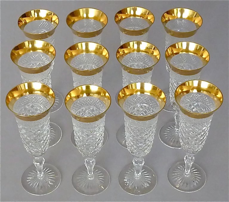 Gold Crystal Glass Stemware Josephinenhuette 12 Champagne 6 Wine 6