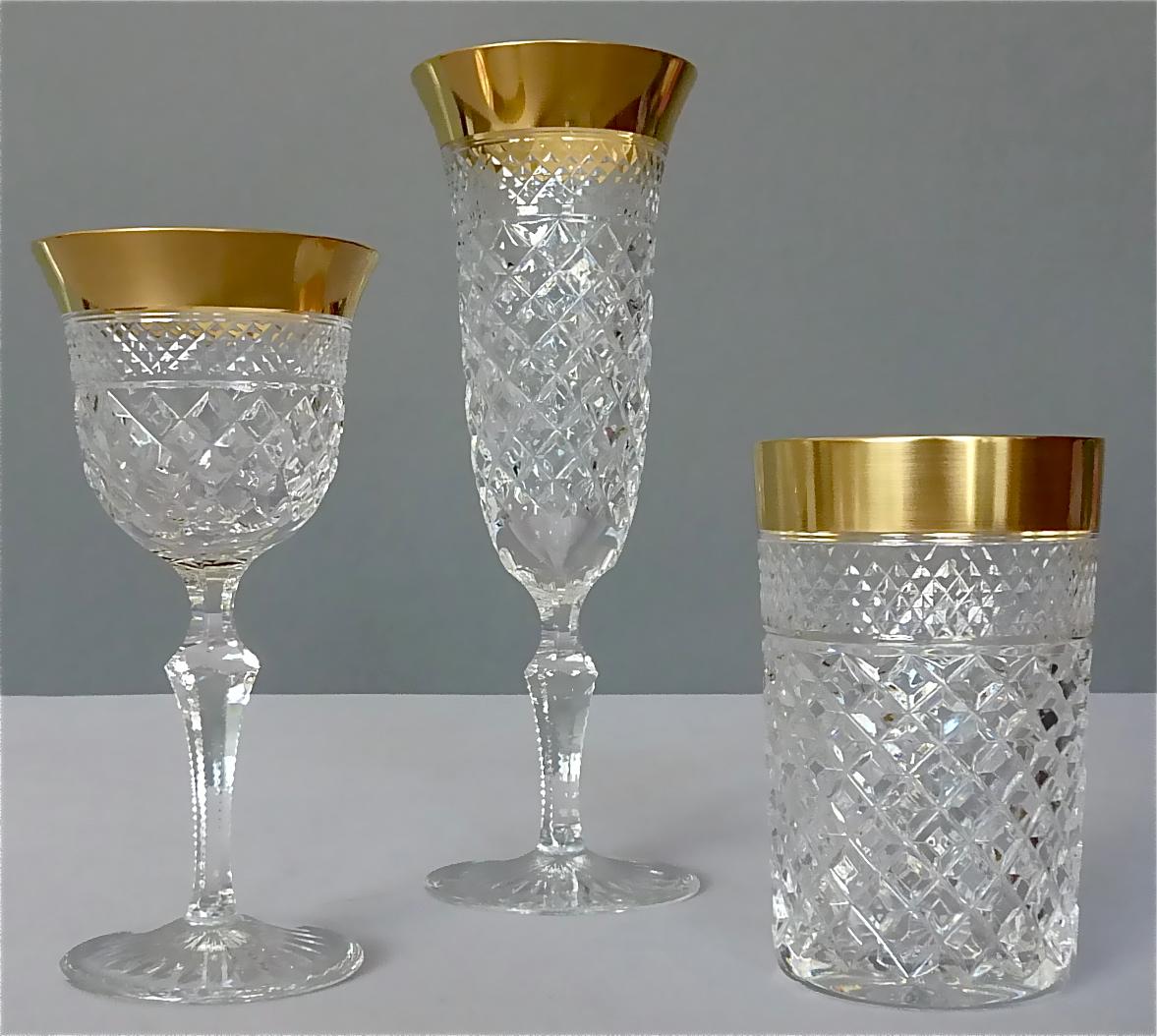 Gold Crystal Glass Stemware Josephinenhuette 12 Champagne 6 Wine 6 Water Glasses 2