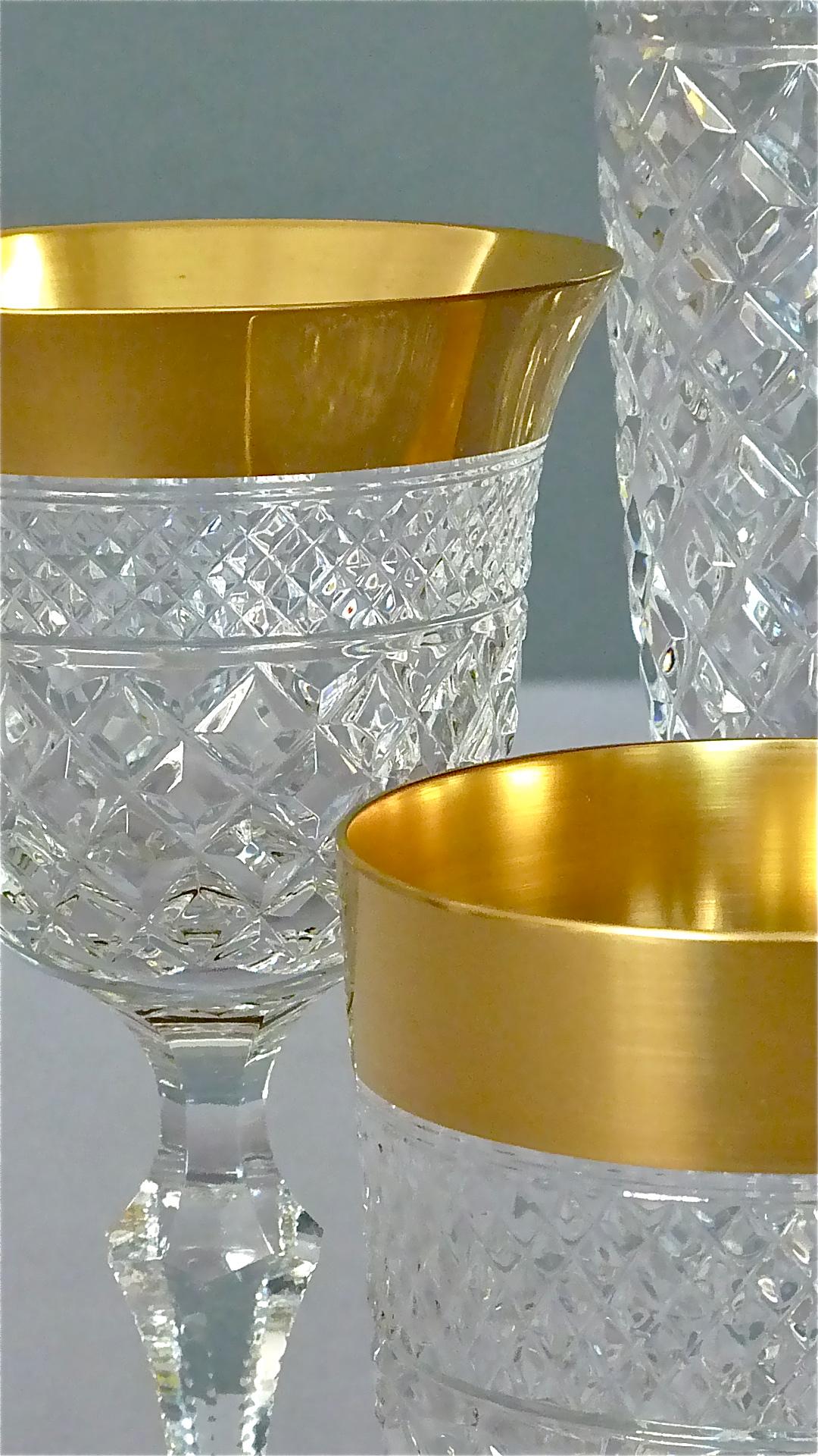 Gold Crystal Glass Stemware Josephinenhuette 12 Champagne 6 Wine 6 Water Glasses 3