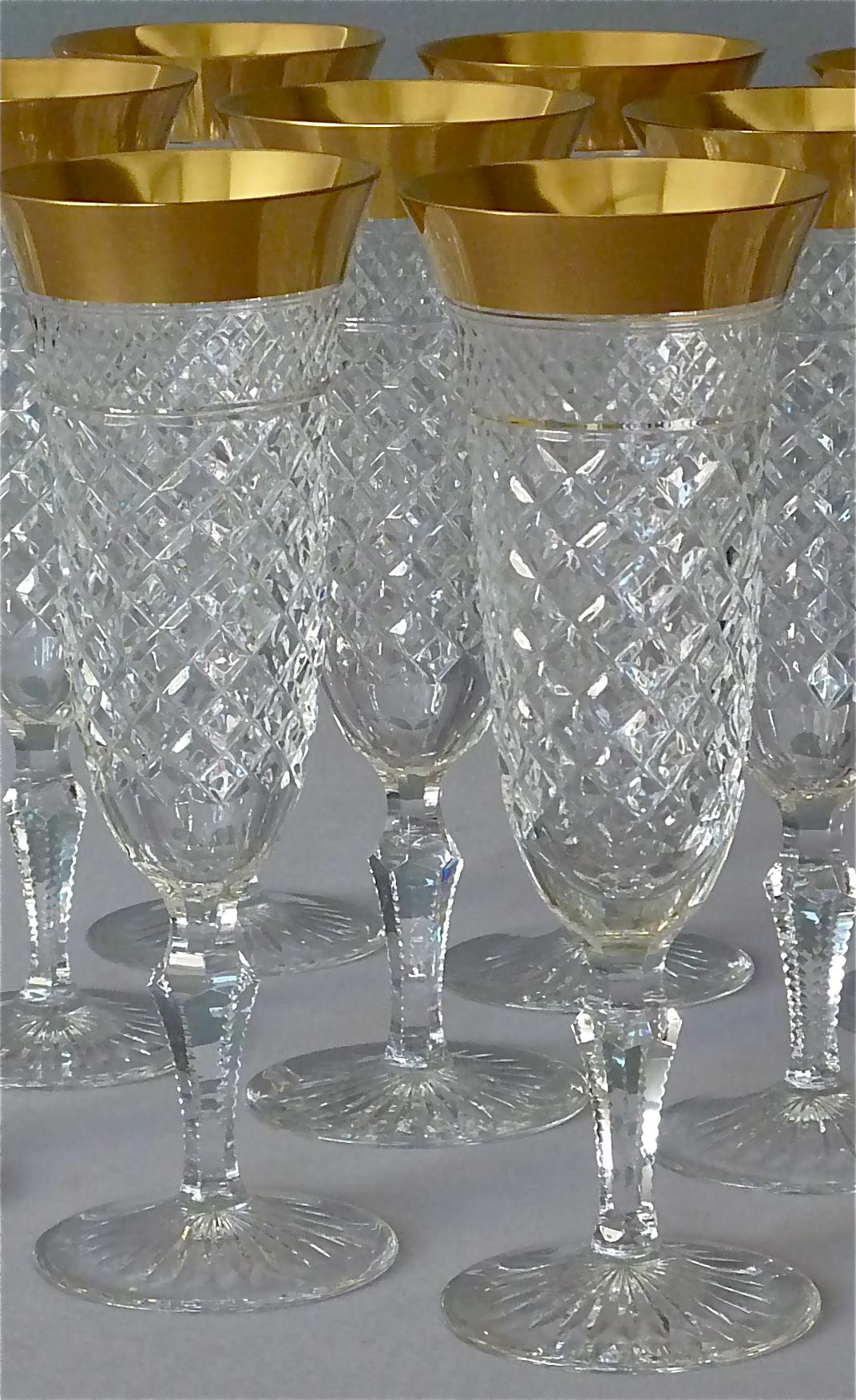 Gold Crystal Glass Stemware Josephinenhuette 12 Champagne 6 Wine 6 Water Glasses 5