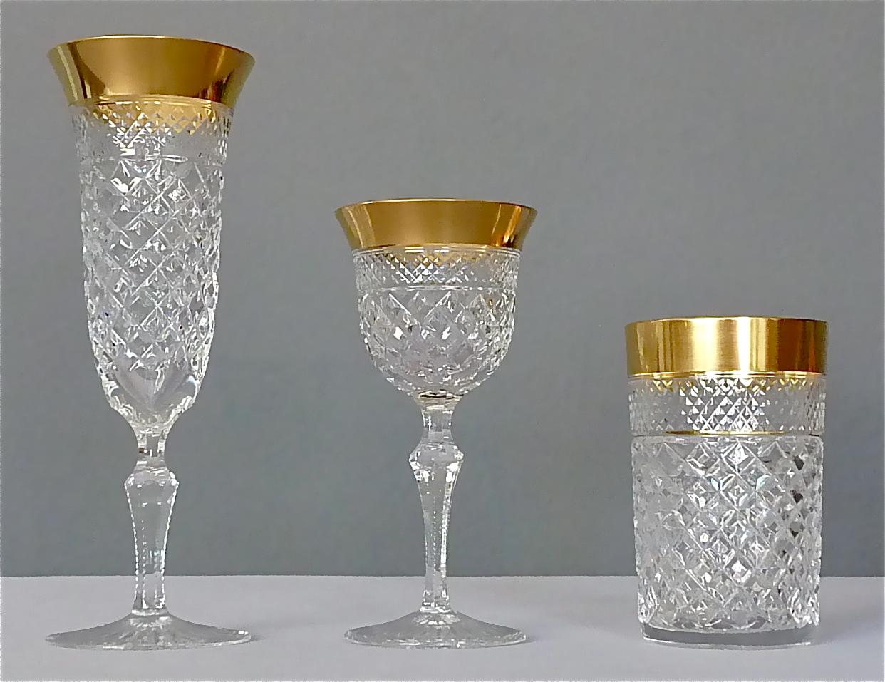 Gold Crystal Glass Stemware Josephinenhuette 12 Champagne 6 Wine 6 Water Glasses 7