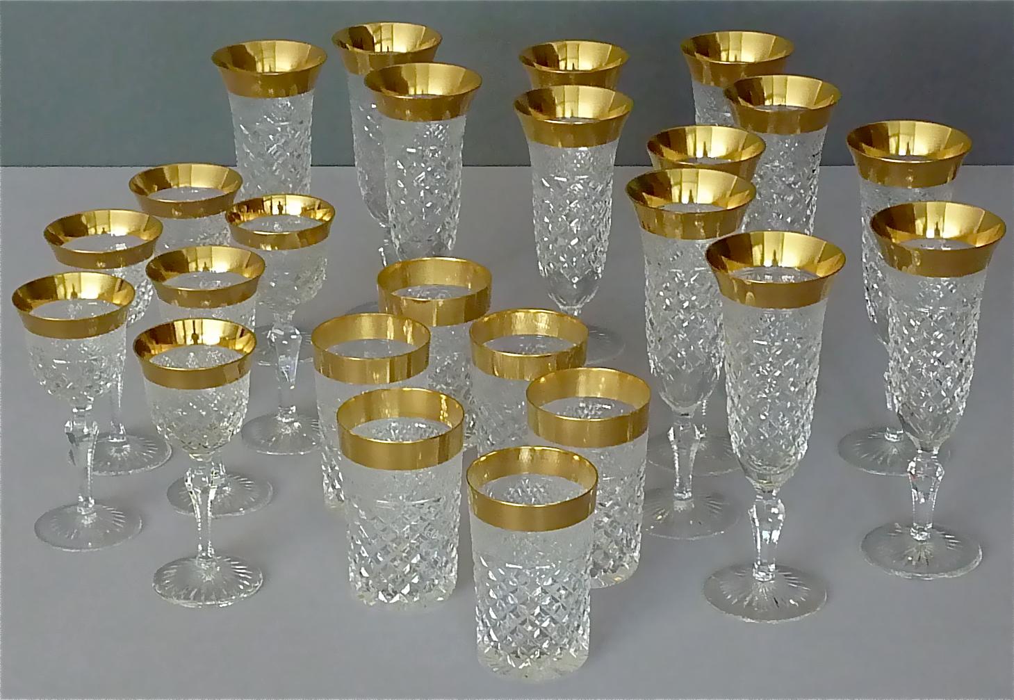 Gold Crystal Glass Stemware Josephinenhuette 12 Champagne 6 Wine 6 Water Glasses 8