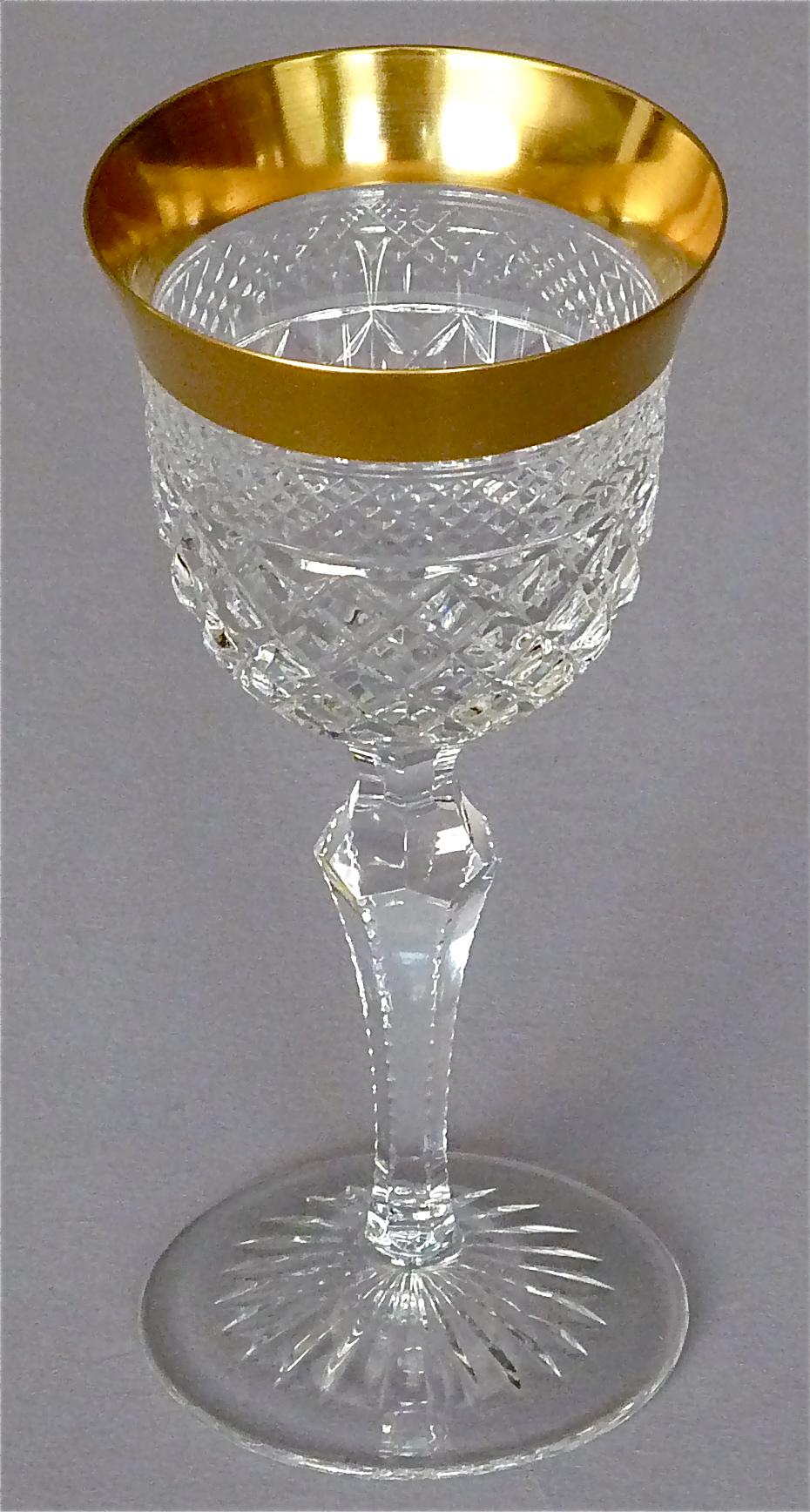 German Gold Crystal Glass Stemware Josephinenhuette 12 Champagne 6 Wine 6 Water Glasses