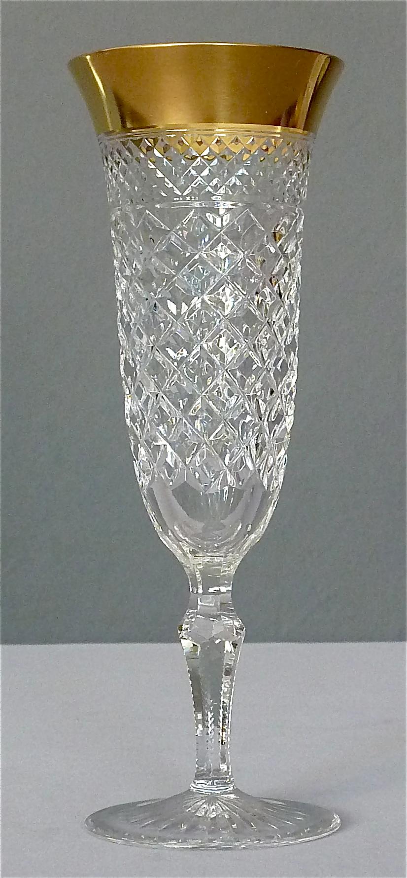 Gold Crystal Glass Stemware Josephinenhuette 12 Champagne 6 Wine 6 Water Glasses In Good Condition In Nierstein am Rhein, DE