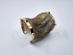 Gold Cuff Sculptural Statement Bracelet Mesh Studs
