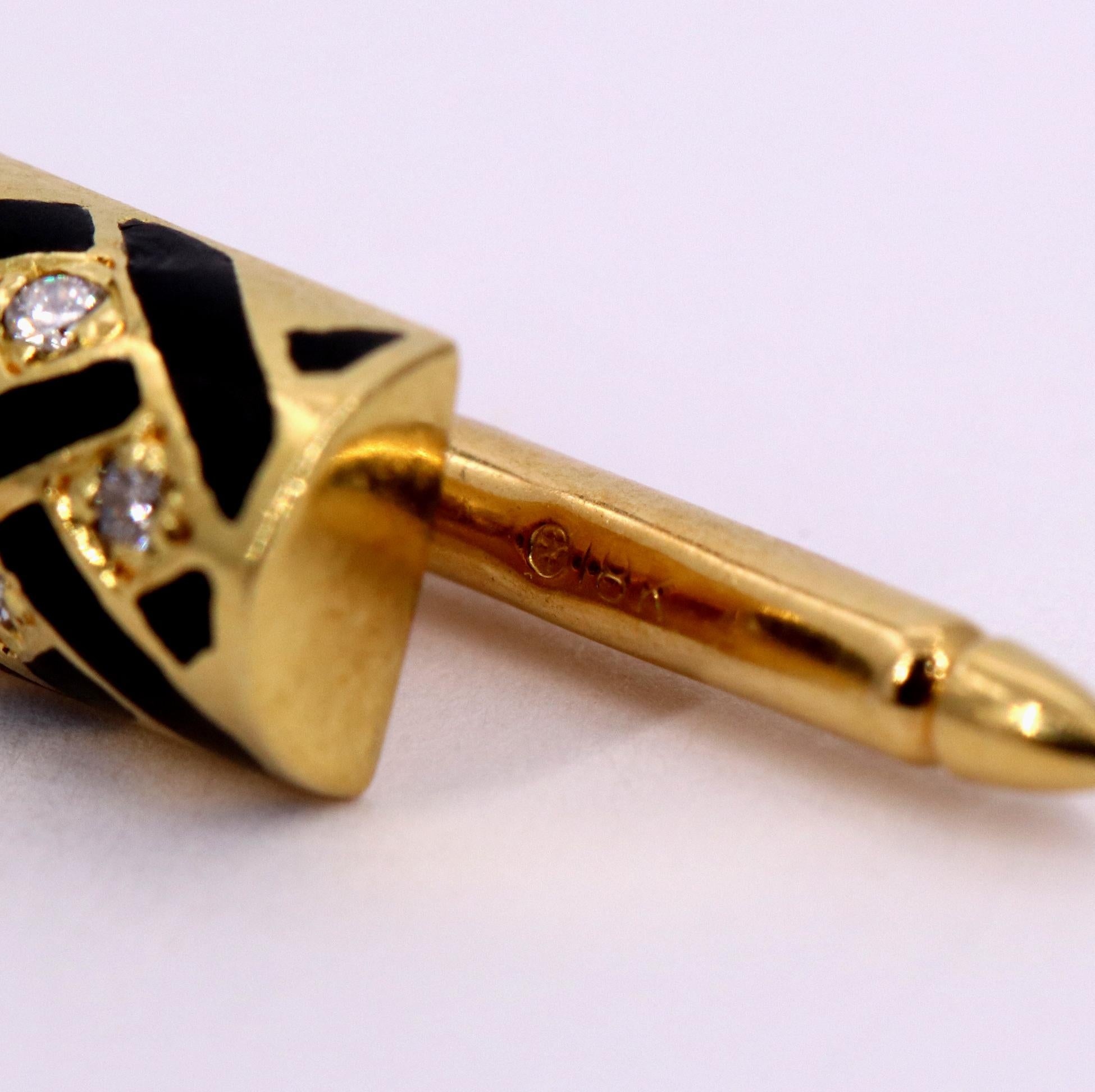 Gold Cufflink and Four Button Stud Set with Black Enamel and Diamonds 1