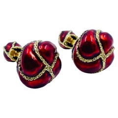 Gold Cufflinks Vintage Red Enamel