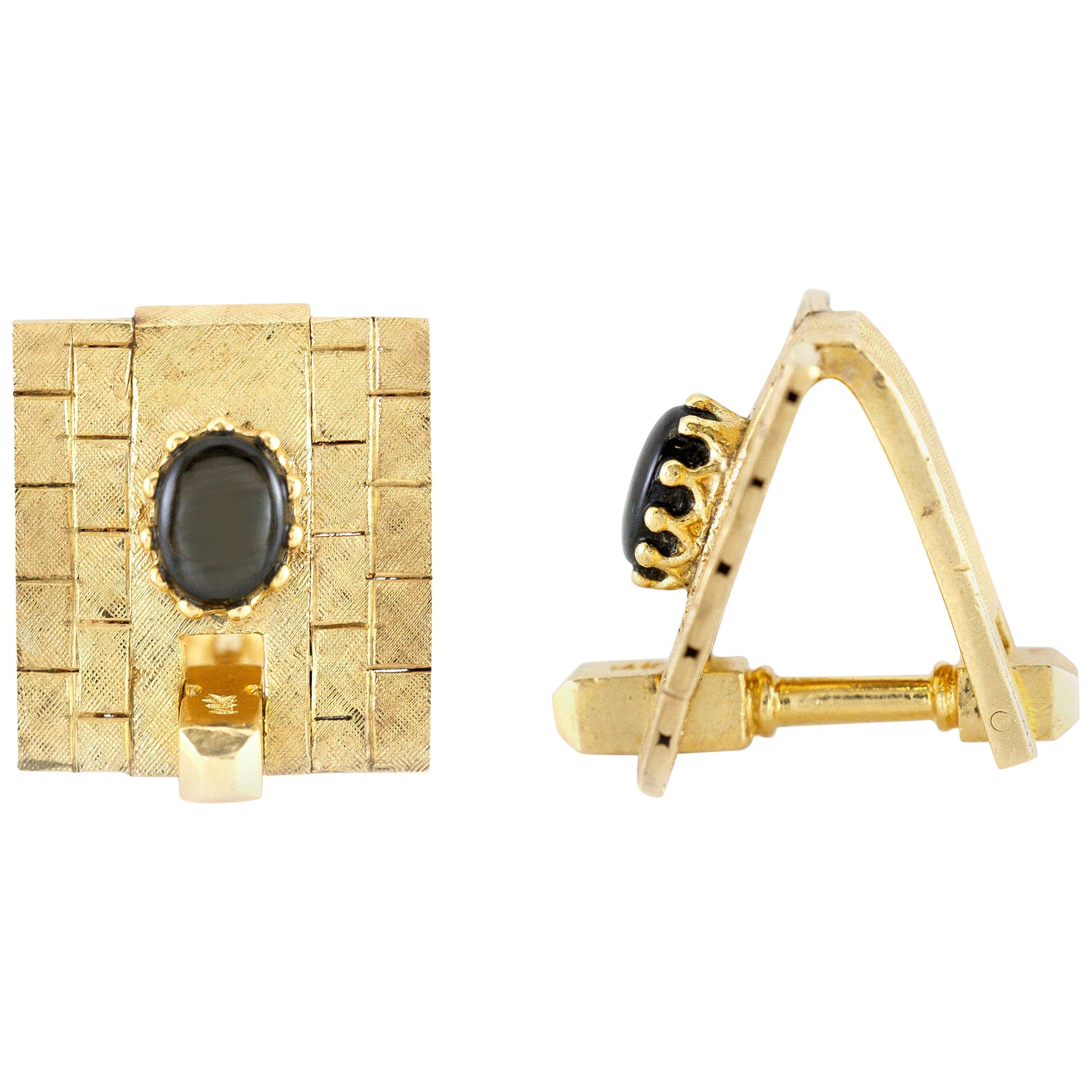 Gold Cufflinks with Onyx For Sale