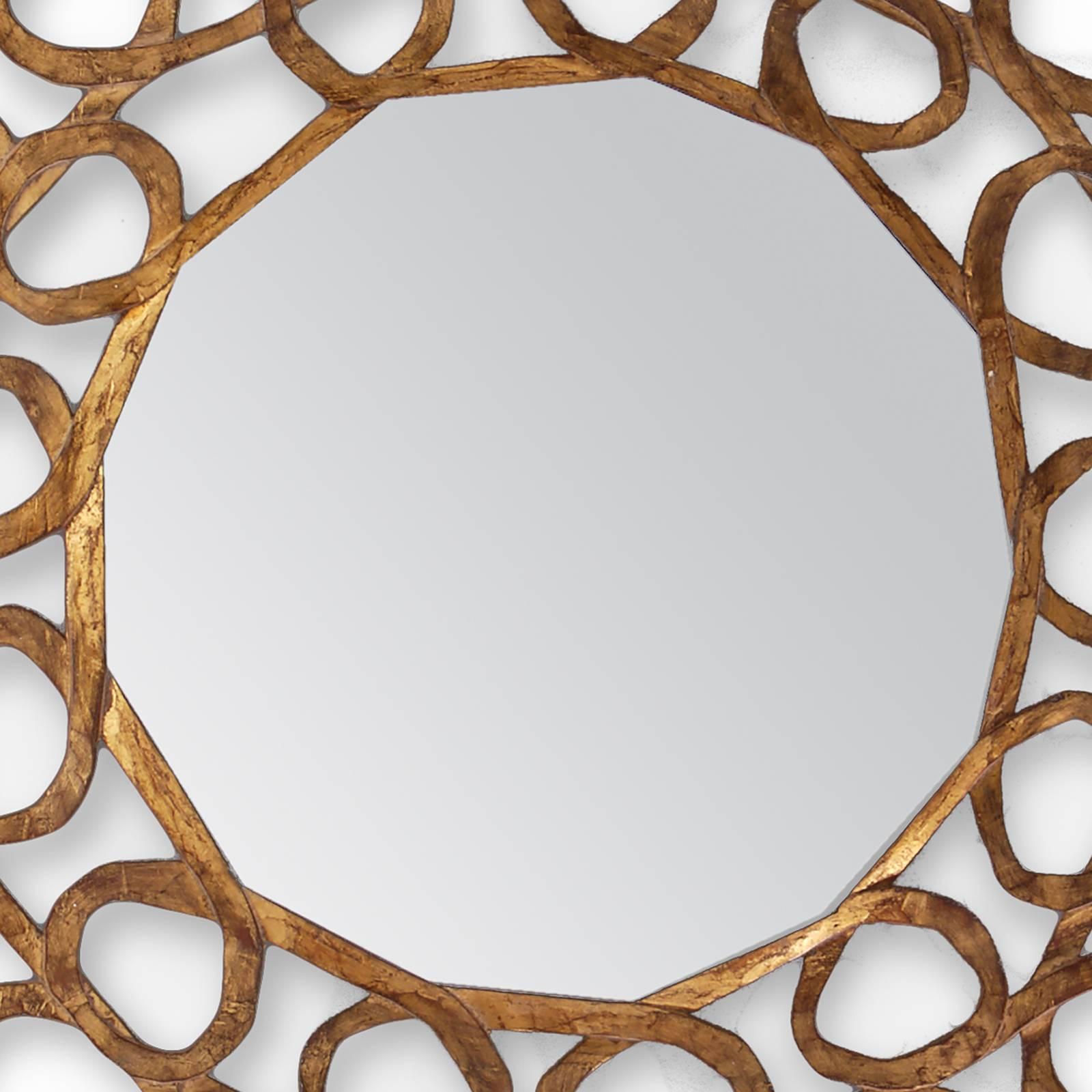XXIe siècle et contemporain Miroir à boucles d'or en bois massif sculpté à la main avec finition en or ancien en vente