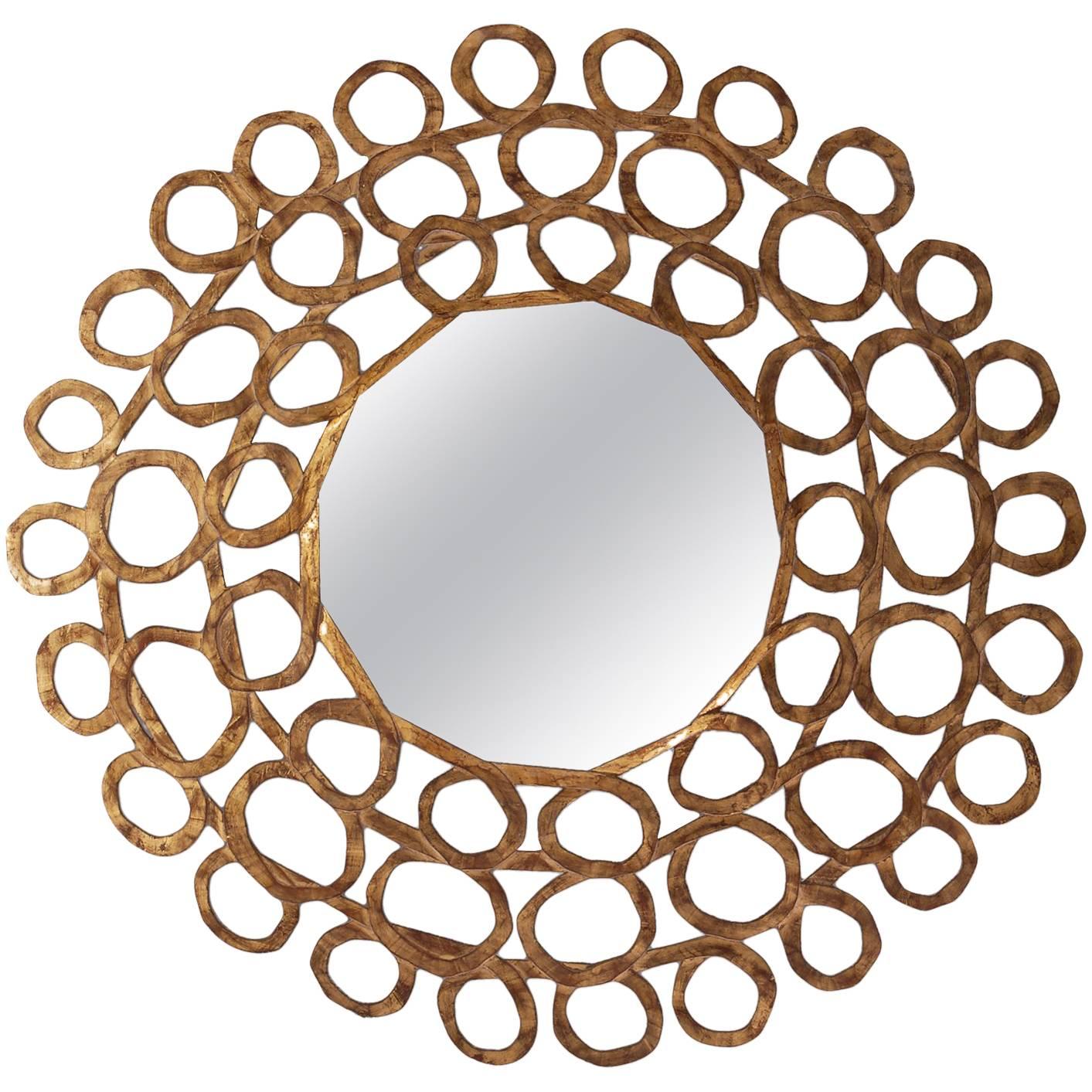 Gold Curls Mirror in Hand-Carved Solid Wood in Old Gold Finish