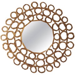 Gold Curls Mirror in Hand-Carved Solid Wood in Old Gold Finish