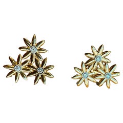 Gold Daisy Flower Trio Stud Earrings w/ 0.18 Carat Diamonds 18K Gold