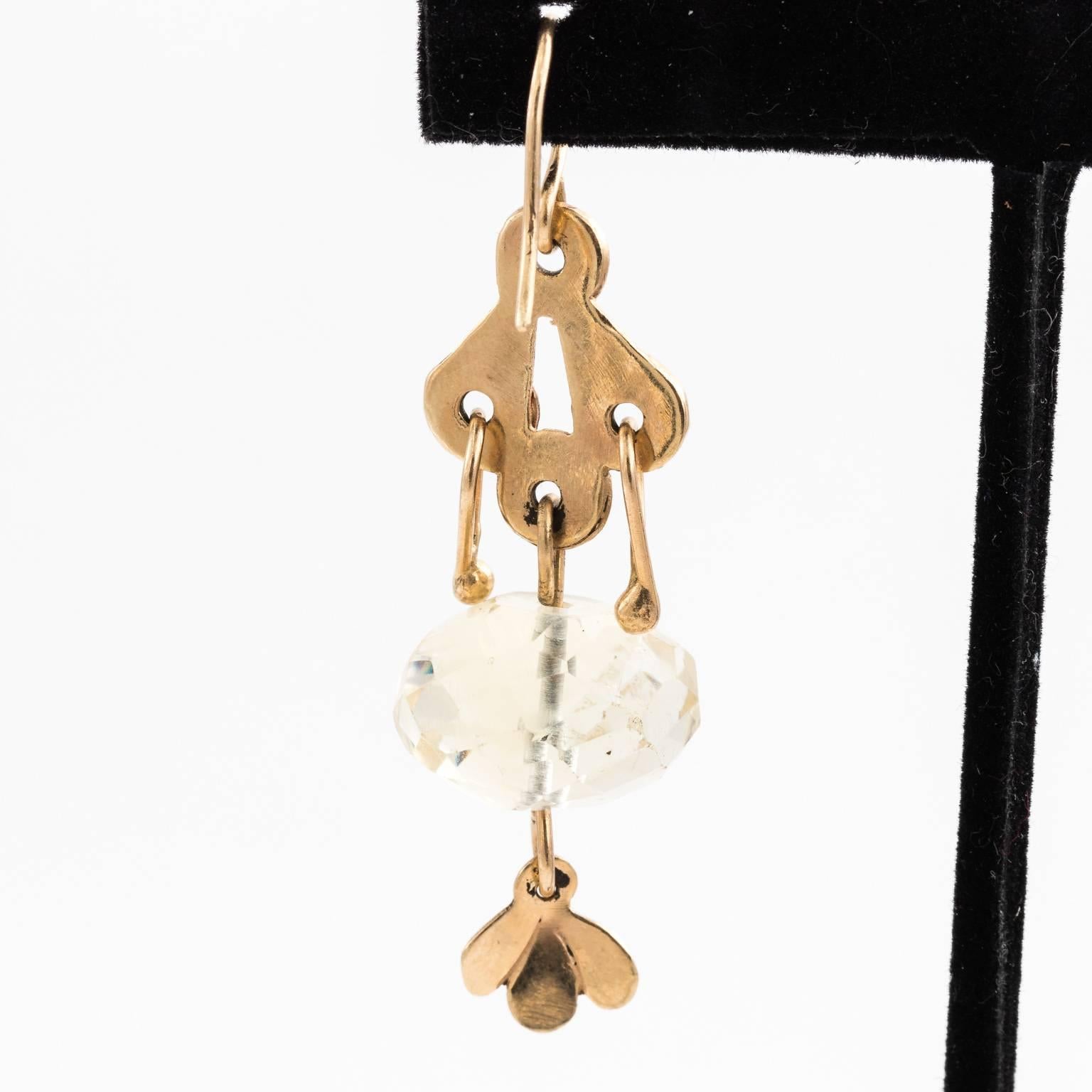 Gold Dangle Earrings, circa 1960 For Sale 5