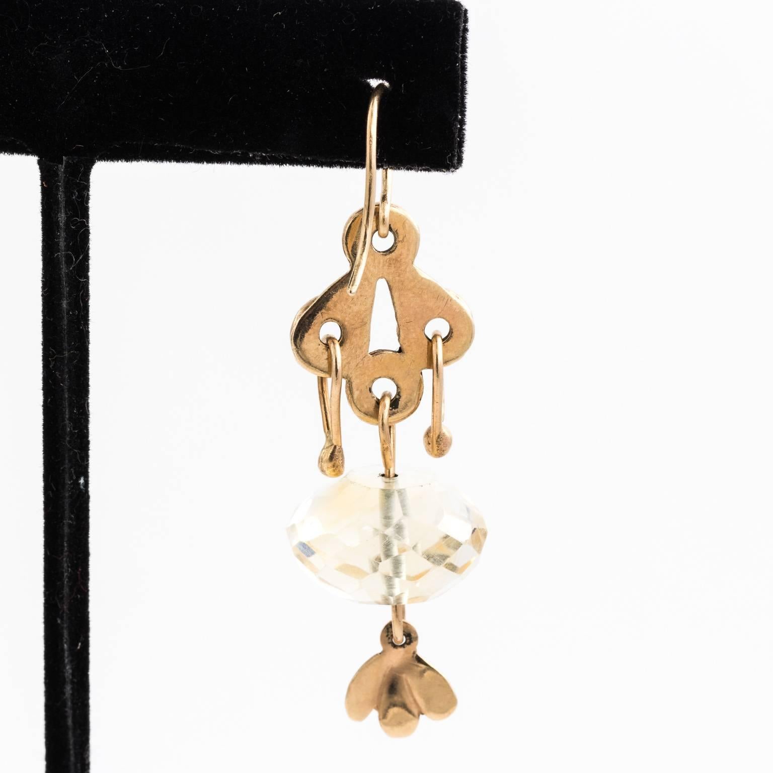 Gold Dangle Earrings, circa 1960 For Sale 4