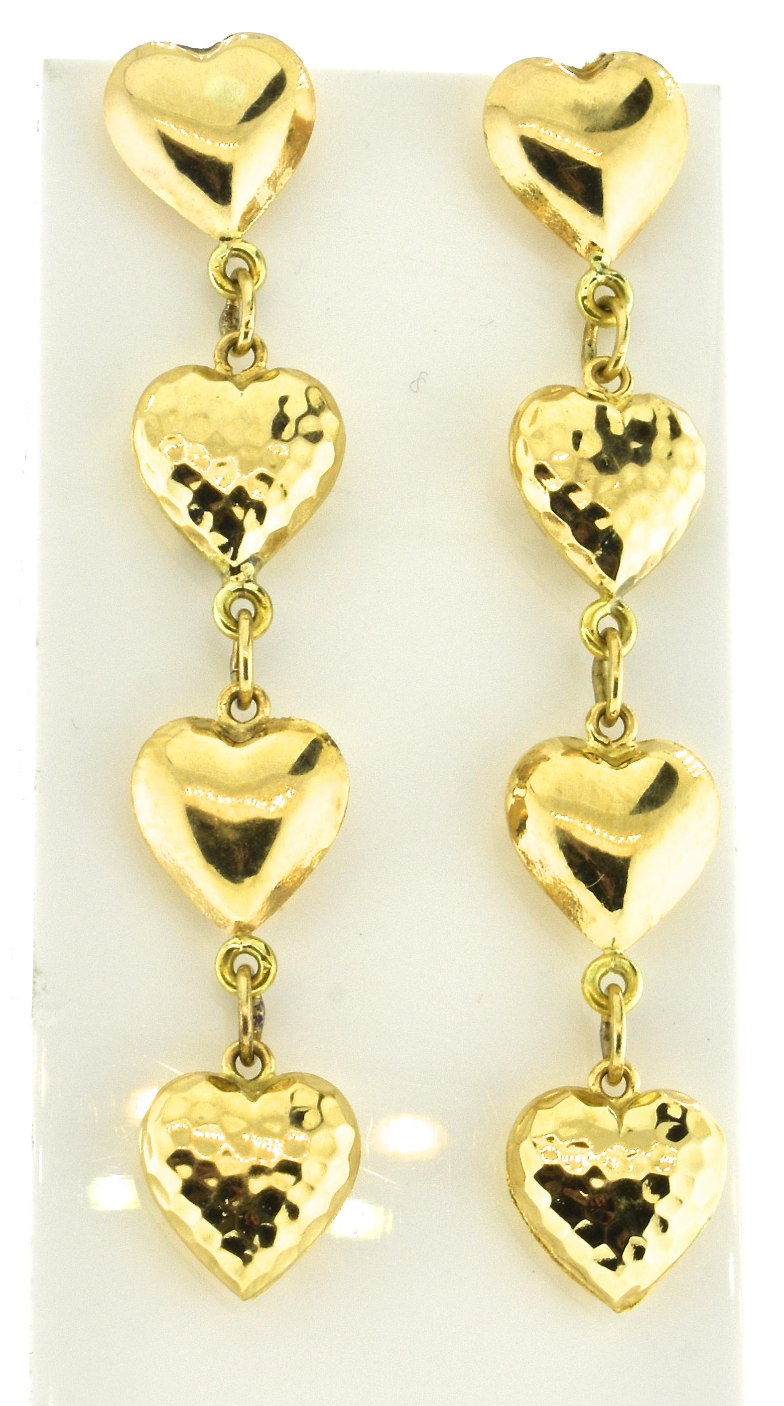 Gold Dangling Heart Motif Contemporary Earrings 2