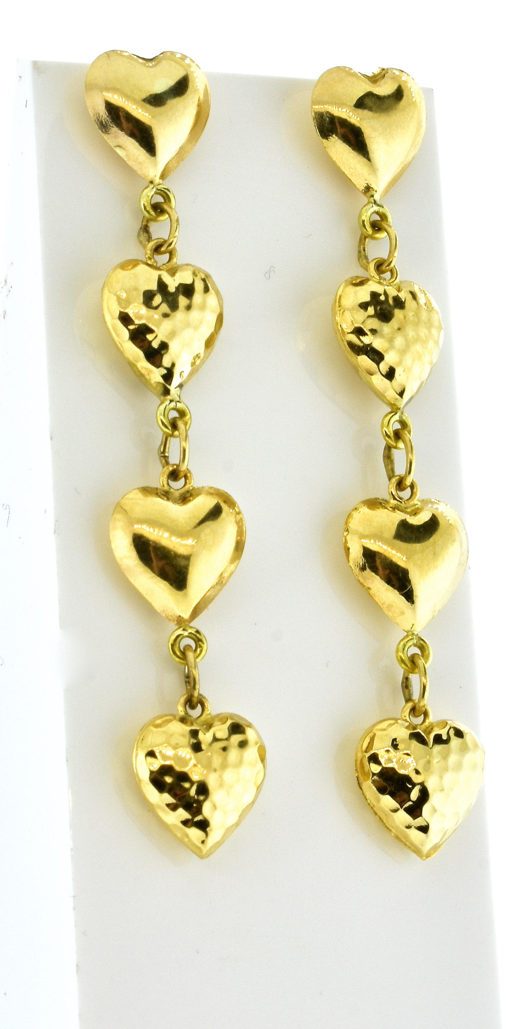 Gold Dangling Heart Motif Contemporary Earrings 3