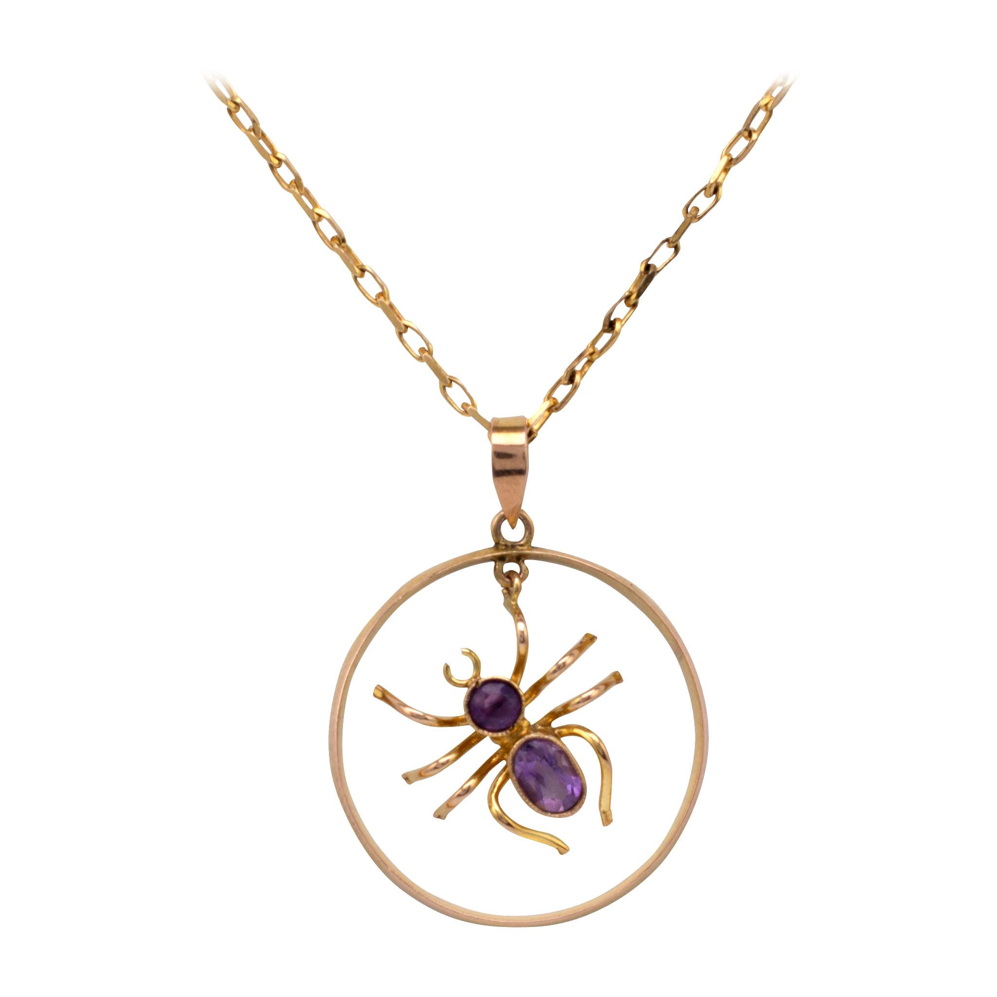Amethyst Spider Pendant Necklace with Amethyst Gemstones For Sale