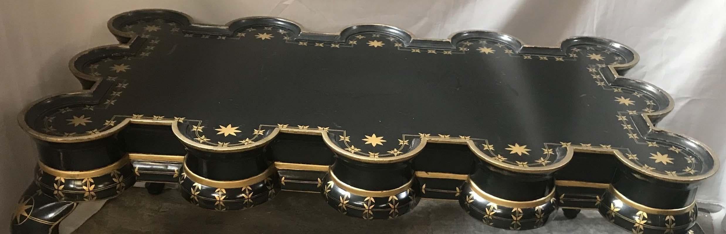 Gold Decorated Black Lacquer Coffee Table 5